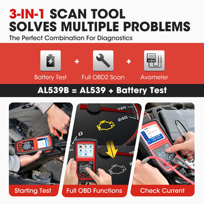 Autel AL539B OBD2 Scanner, 3-in-1 Code Reader Battery Tester Avometer for 12 Volts Batteries, Full OBDII Diagnosis and Circuit Starting & Charging Systems Test, All Enhanced Ver. of AL519 AL539