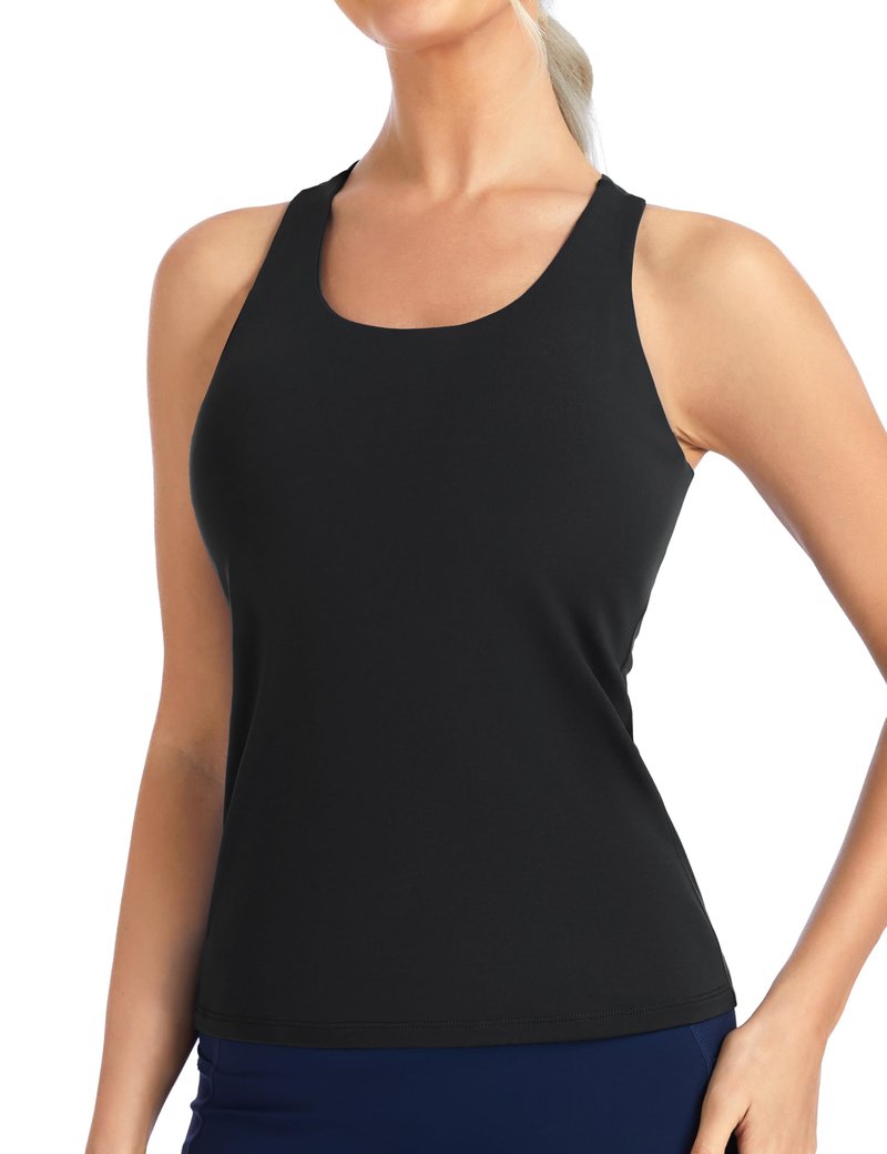 THE GYM PEOPLE Women’s Longline Yoga Sports Bra Racerback Slim Fit Sleeveless Padded Workout Tank Tops Built in Bra