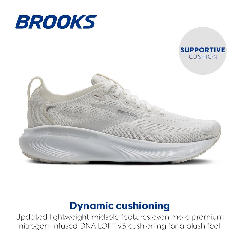 Brooks Women’s Adrenaline GTS 25 Supportive Running & Walking Shoe - White/White/Silver - 12 Medium
