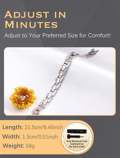 Jeracol Lymph Detox Titanium Steel Magnetic Bracelet for Men with Strength Magnets(3500Gauss) Womens Magnetic Wristband Brazaletes,Adjustable Size with Remove Tool & Gift Box.