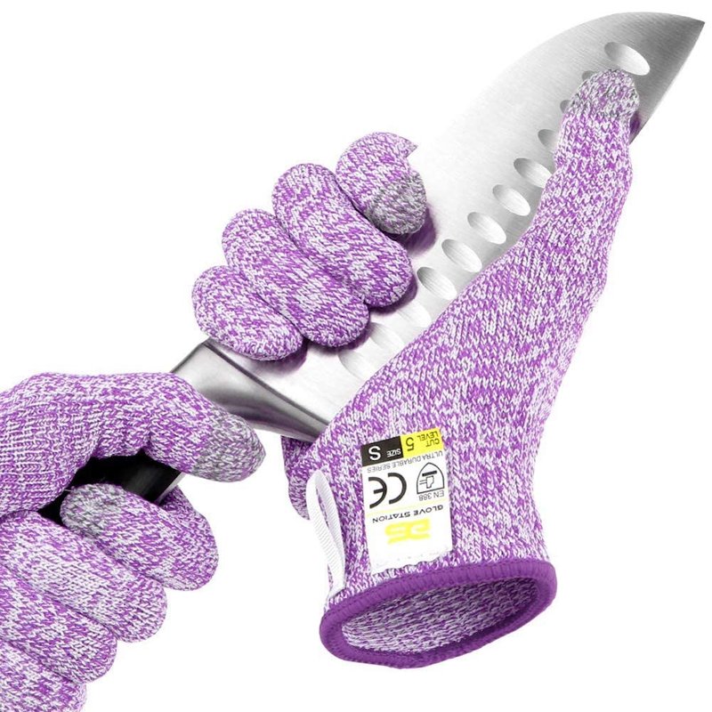 Glove Station Ultra Durable Series Cut Resistant Gloves - Cutting Gloves for Chefs, BBQ and Cooking - Level 5 Protection, Food Grade Safe Cut - Purple, Medium Size