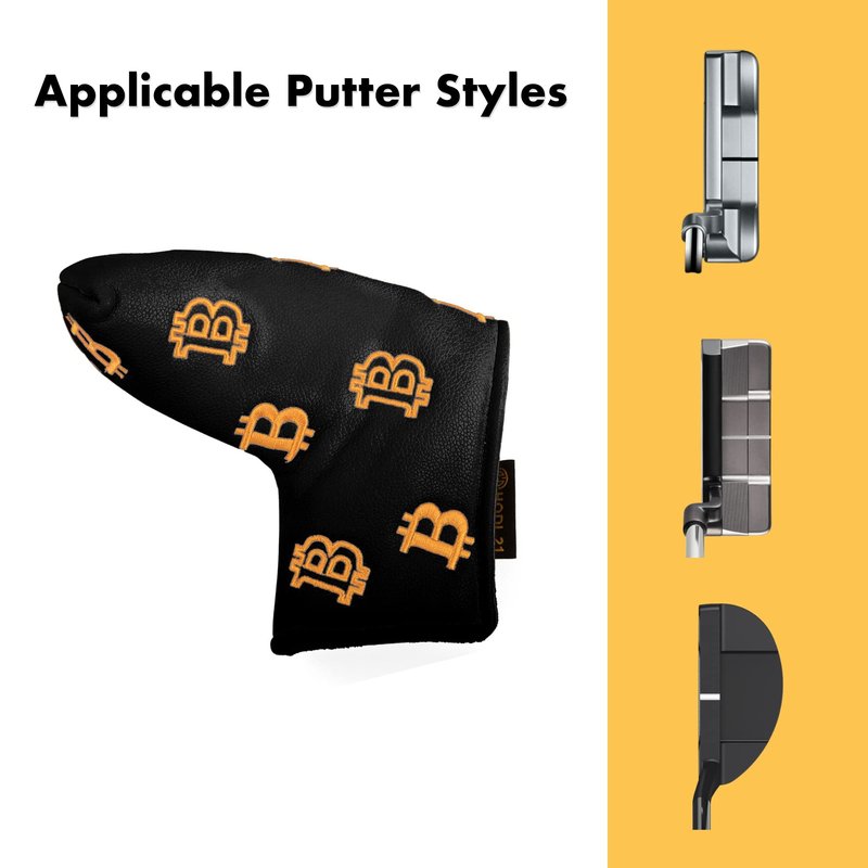 Bitcoin Golf Putter Cover for Blade Putters - Golf Headcovers for Club Protection - HODL 21 Golf Accessories (Black)