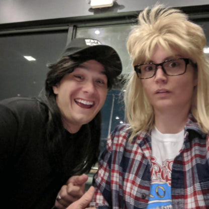 ALLAURA - Garth Algar Wig 90s Guitar Rocker Blonde Mullet Wig + Black Glasses - Mens 80s Punk Heavy Metal Blonde Mullet Wigs