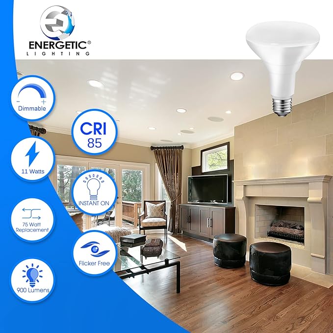 Energetic 12-Pack BR30 Dimmable Indoor LED Flood Light Bulb, 11W=75W, 5000K Daylight, 900LM, Ceiling Light Bulb for Cans, CRI85+