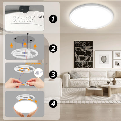 Yexati 30CM Bathroom Light 24W 3200LM 6000K/4000K/3000K IP54 Waterproof Ultra Thin Bathroom Lights Ceiling, Round Flush Ceiling Light for Kitchen Bedroom Toilet Porch Hallway Living Room Office