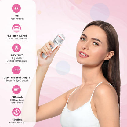 HEBECA Heated Eyelash Curler Professional - Eye Lashes Curler with Innovative Heating Silicone, Electric Eyelashes Curler with 600mAh Rechargeable Battery EC4001 (White)