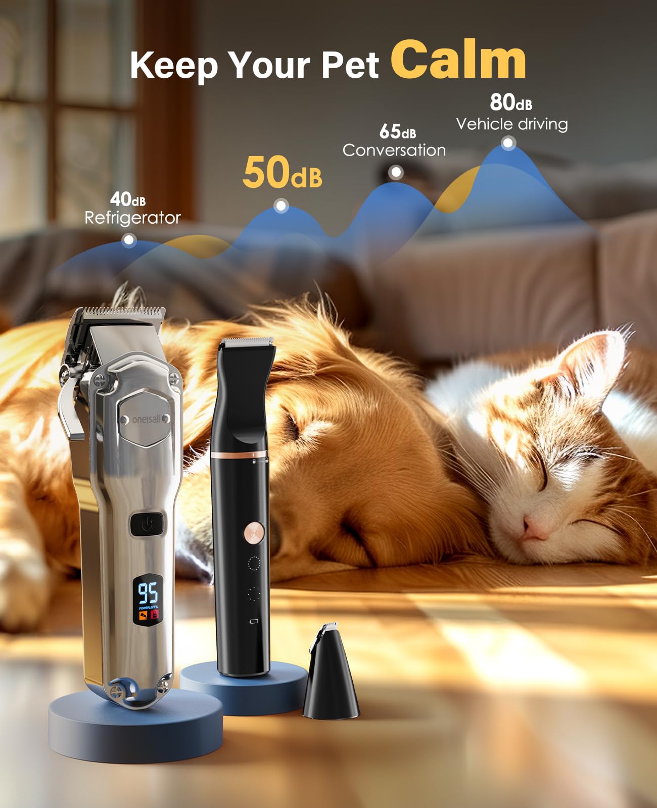 oneisall Dog Clippers & Paw Trimmer 3 in 1 Grooming Kit, Dog Clippers Professional for Thick Hair with Stainless Steel Blade, IPX7 Waterproof Cordless Pet Shaver
