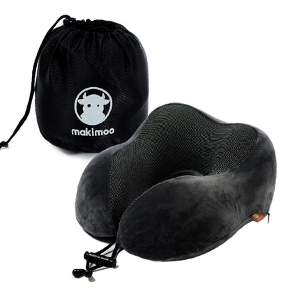 Memory Foam Travel Pillow, Neck Pillow with 360-Degree Head Support, Comfortable and Lightweight, Ideal for Sleeping on Airplane, Car, Train, Bus and Home Use, Comes with Storage Bag (Black)
