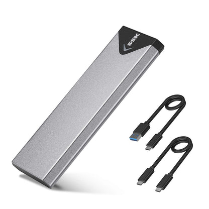 SSK M.2 NVME SATA SSD Enclosure Adapter, USB 3.2 Gen 2 (10 Gbps) to NVME PCI-E SATA M-Key/(B+M) Key Solid State Drive External Enclosure Aluminum Support UASP Trim for SSDs 2242/2260/2280