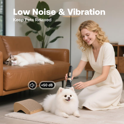 HEAPETS Dog Hair Clippers for Grooming Kit and Dog Paw Trimmer Nail Grinder for Grooming, Low Noise Rechargeable Cordless, Shaver Grooming Supplies for Pet Cats Dogs (Black, White)