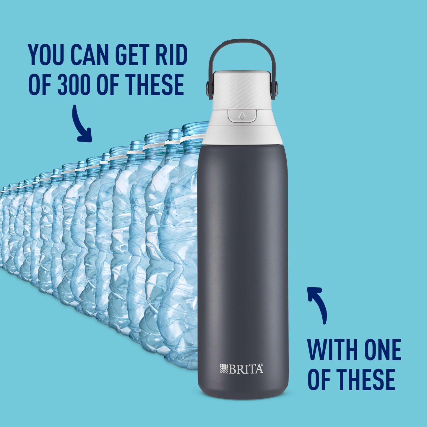 Brita Stainless Steel Premium Filtering Water Bottle, BPA-Free, Reusable, Insulated, Replaces 300 Plastic Water Bottles, Filter Lasts 2 Months or 40 Gallons, Includes 1 Filter, Carbon - 20 oz