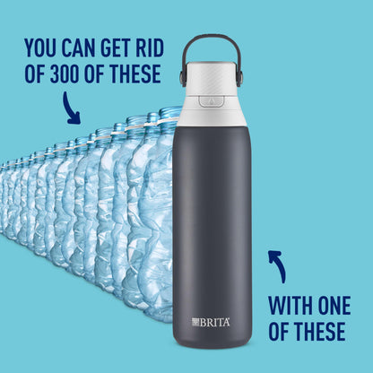Brita Stainless Steel Premium Filtering Water Bottle, BPA-Free, Reusable, Insulated, Replaces 300 Plastic Water Bottles, Filter Lasts 2 Months or 40 Gallons, Includes 1 Filter, Carbon - 20 oz