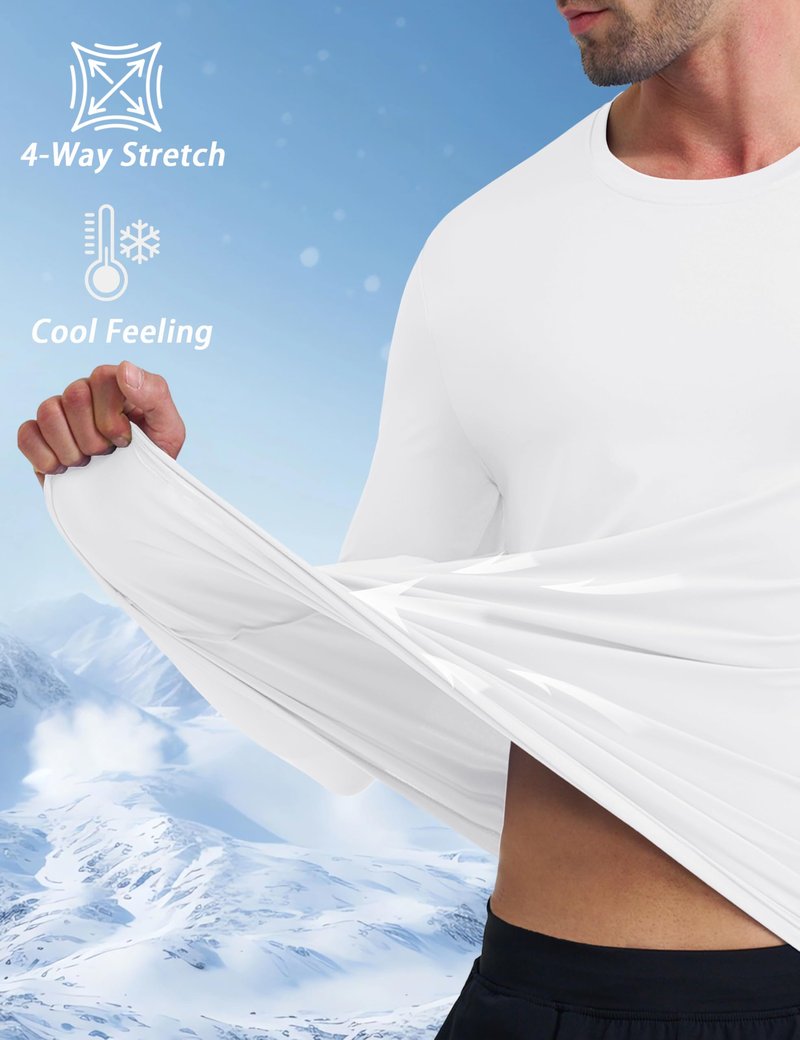 KEFITEVD Men's Sun Protection Shirts UV UPF 80+ Long Sleeve Rash Guard Fishing Hiking Running Quick Dry White L