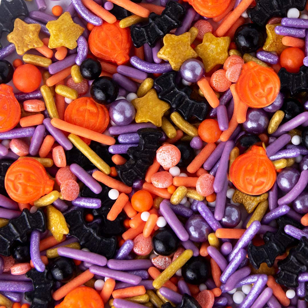 Sweets Indeed Toil & Trouble Halloween Sprinklefetti Mix – 4 oz Jar | Sprinkles with Pumpkins, Bats, Jimmies, Nonpareils, Sugar Pearls & Quins | Spooky Cookie & Cupcake Decorations