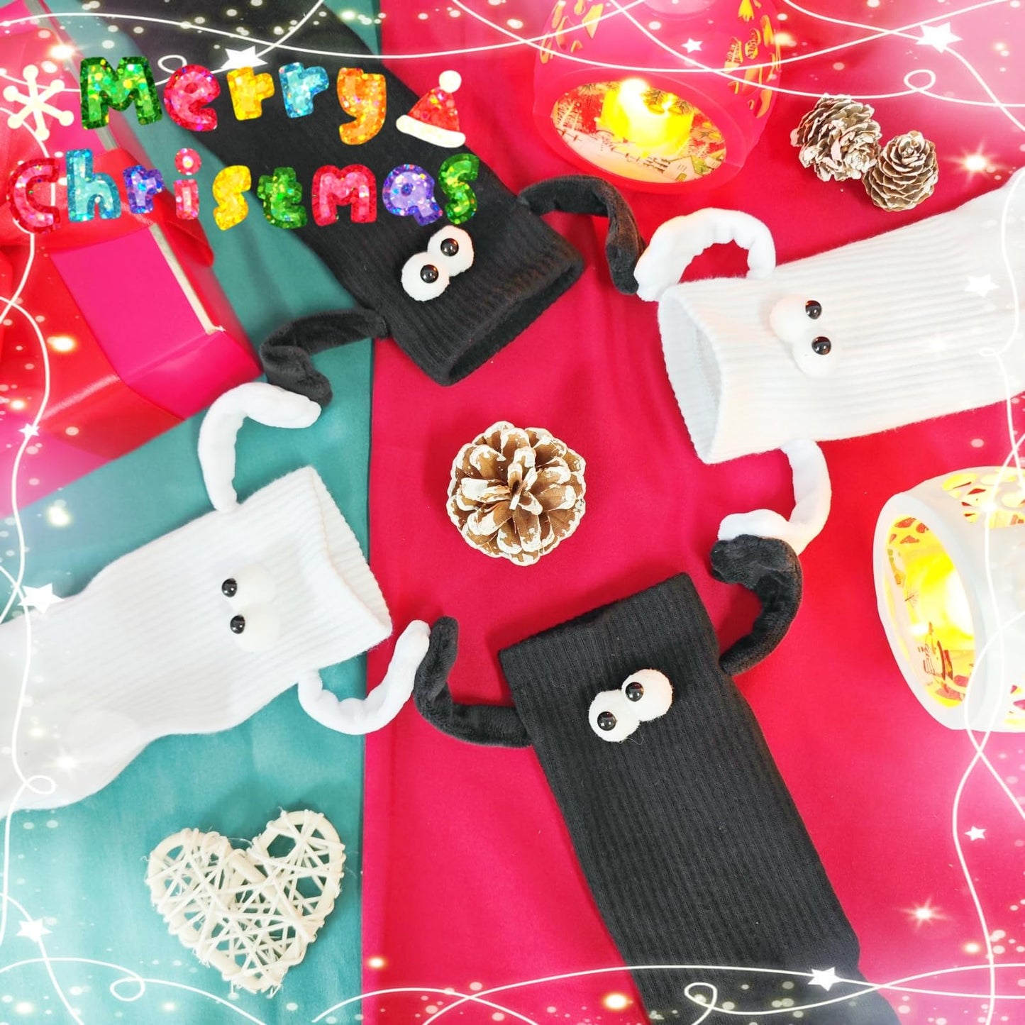 SUUYOO Magnetic Hand Holding Socks, Funny Socks for Women Men, Crazy Silly Sock for Kids, Cute Couple Friendship Sister White Elephant Novelty Gifts