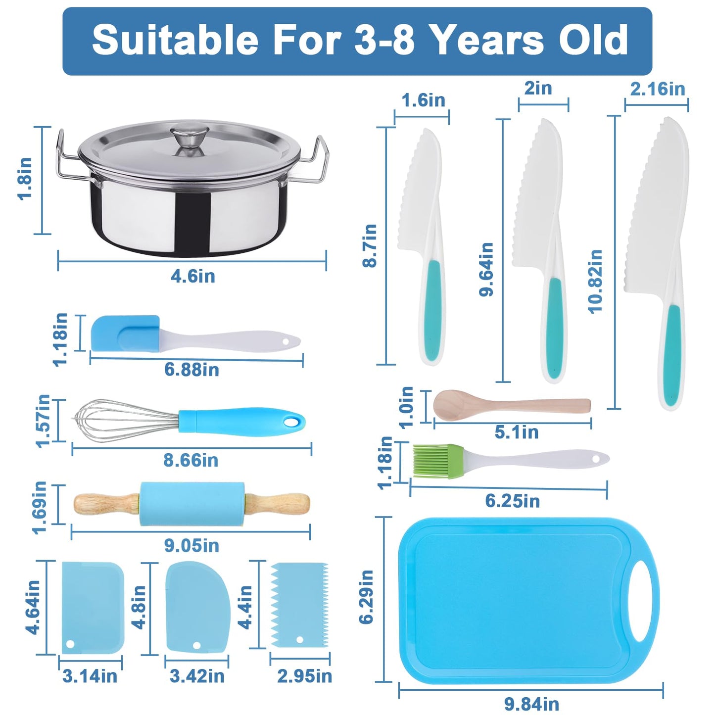 42-Piece Kids Cooking Set - Real Knife, Baking Set, Pots & Pans, Pretend Play Toys - Apron & Chef Hat for Boys