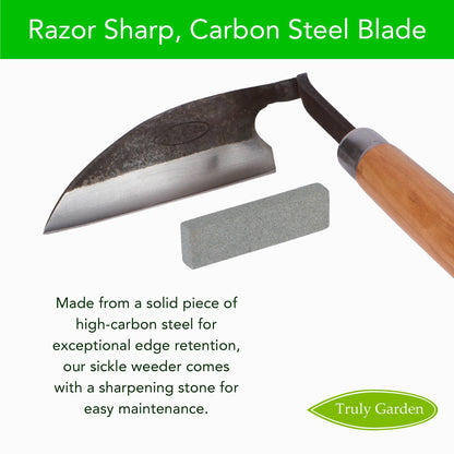 Effortless Weeding: Sharp Sickle Cuts Roots, Saves Time - with Thick Leather Sheath & Sharpening Stone