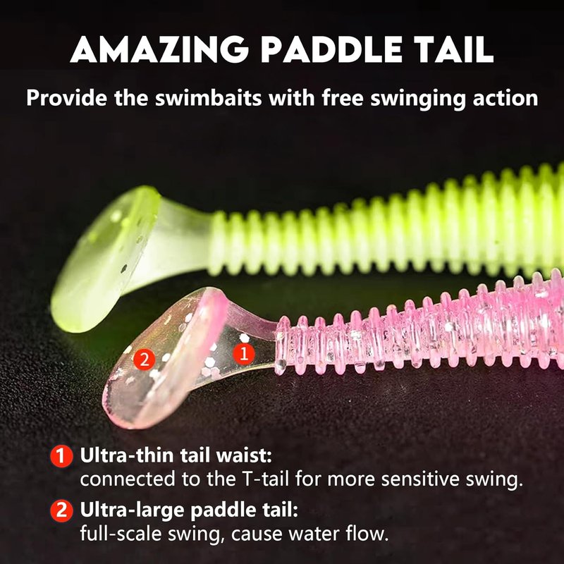 Paddle Tail Swimbaits - 2.5"/3" Ribbed Soft Plastic Fishing Lures for Bass, Trout, Crappie, Walleye | Freshwater & Saltwater Use