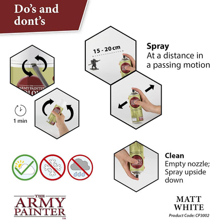 The Army Painter, Matt White Colour Primer, Acrylic Spray paint Matte White 400 ml, Miniature Painting Primer for Wargames, DnD & Warhammer