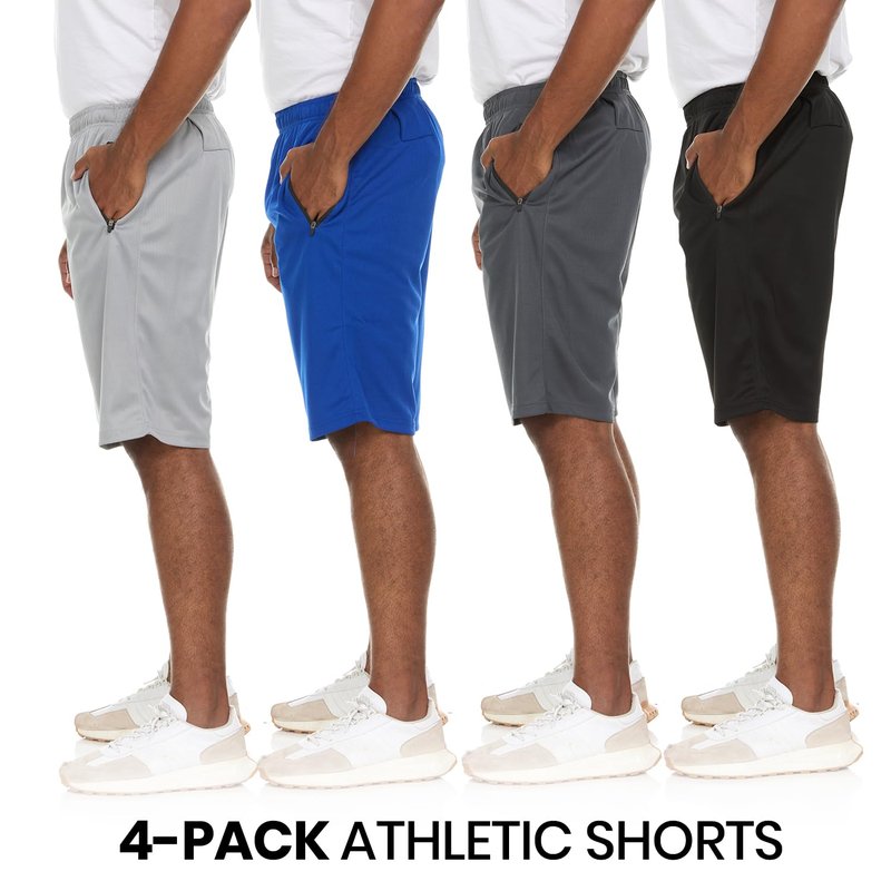 Essential Elements Athletic Shorts for Men - 4 Pack Men's Activewear Quick Dry Basketball Shorts - Workout, Gym, Running (Set I, Large)