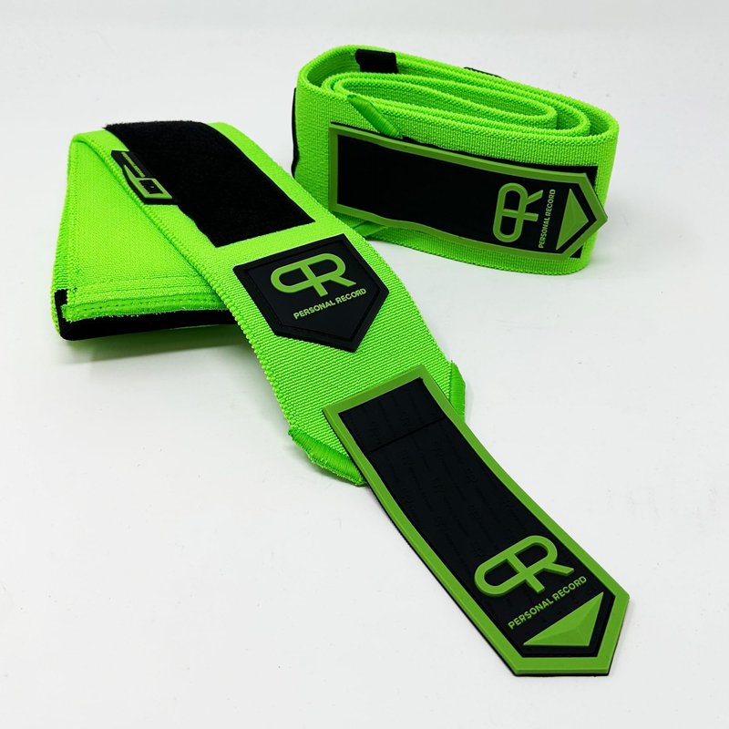 PR Personal Record Elbow Wraps for Weightlifting - Heavy Duty Construction, 25% More Elasticity, Reinforced Stitching, Extra Wide Fastener, Easy to Adjust, (Neon)