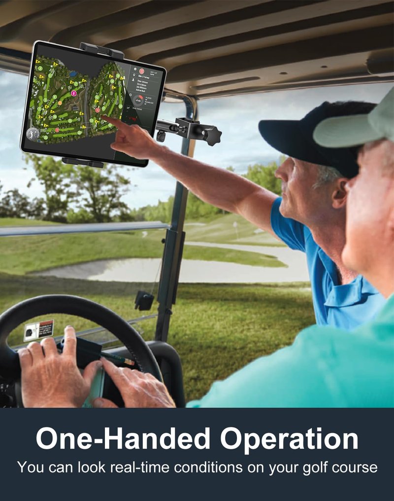 GDZN Golf Cart Tablet Holder, 360° Rotatable Metal Square Pole Clamp for EZGO/Club Car/Yamaha/Icon, Heavy Duty Anti-Shake Mount Fits iPad Pro Air Mini, Galaxy Tab, Z Fold, Fire HD 4-13'' Devices