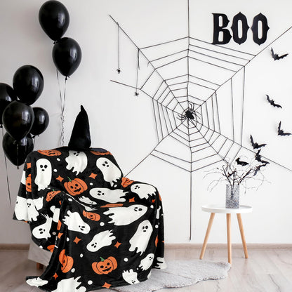 JarThenaAMCS Halloween Fuzzy Flannel Blanket 60 x 50 Inch Ghost Pumpkin Throw Blanket Black Soft Blanket for Farmhouse Home Chair Sofa Couch Bed