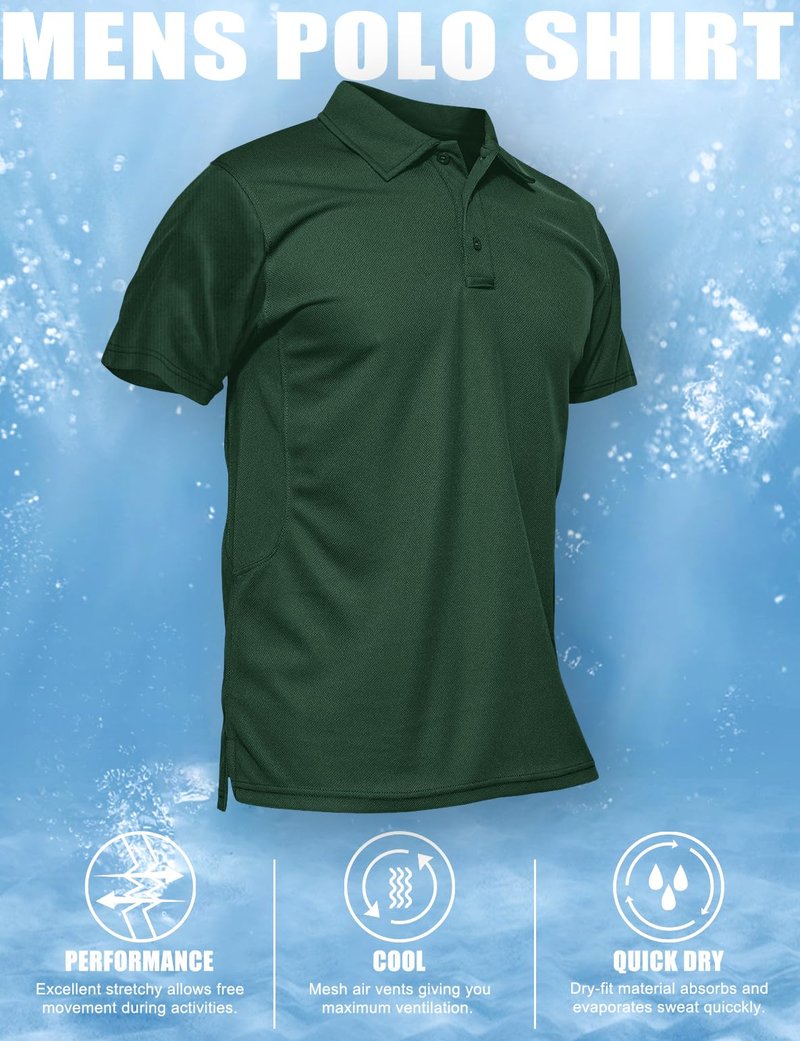 MAGCOMSEN Short Sleeve Polo Shirts for Men Golf Polo Shirts Casual Shirts Quick Dry Performance Shirts Dark Green XXL