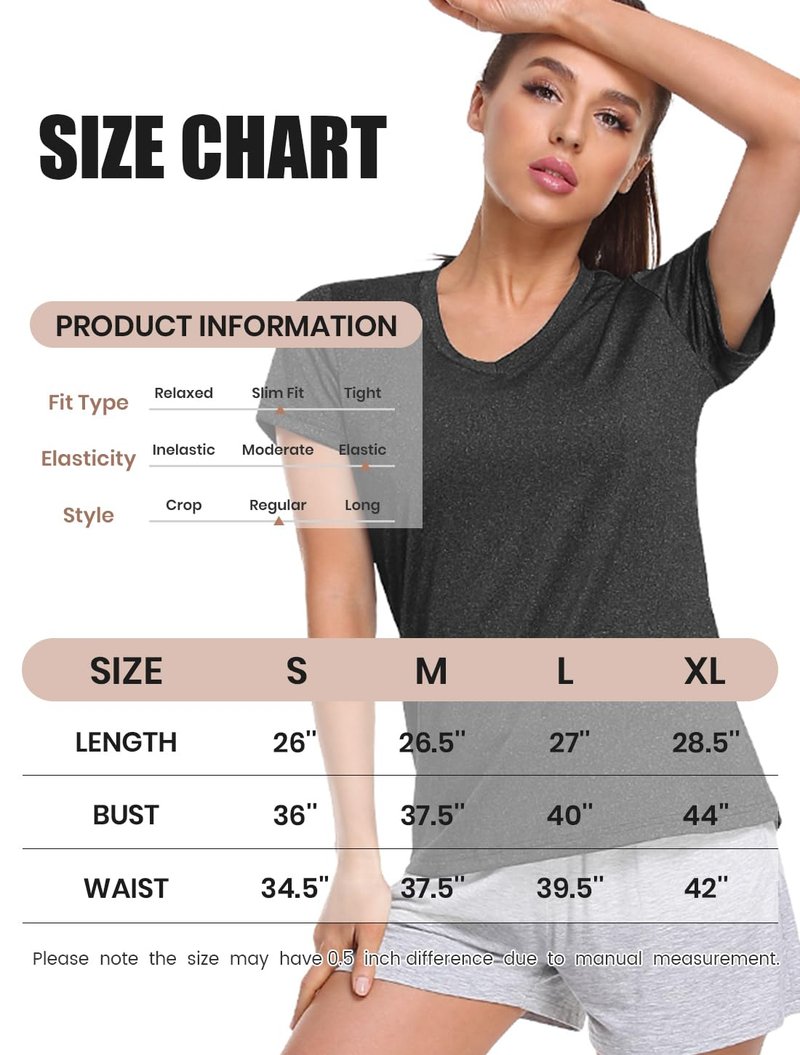 Cosy Pyro Women's Short Sleeve V-Neck Athletic T-Shirt Exercise Yoga Tees Dry Fit Gym Shirts Moisture Wicking Workout Tops Pack of 5 Black/Gray/Azure/Rose/Blue XL