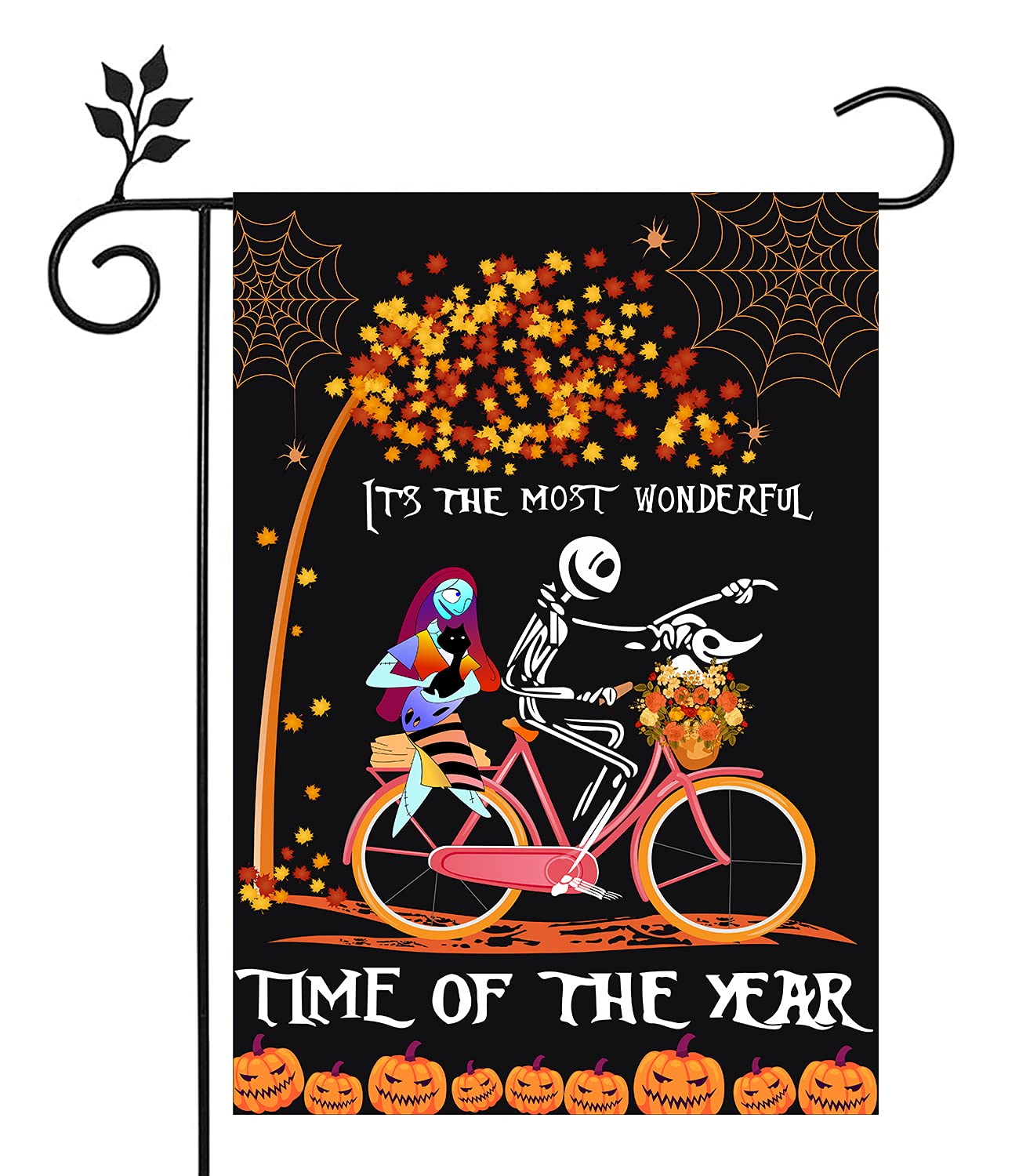 LURLEEZ Halloween Garden Flag，12x18 Inch Double-sided Horror Pumpkin Ghost Cycling Pattern House Flag for Outdoor Yard Home Decoration