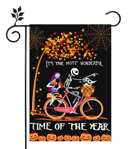 LURLEEZ Halloween Garden Flag，12x18 Inch Double-sided Horror Pumpkin Ghost Cycling Pattern House Flag for Outdoor Yard Home Decoration