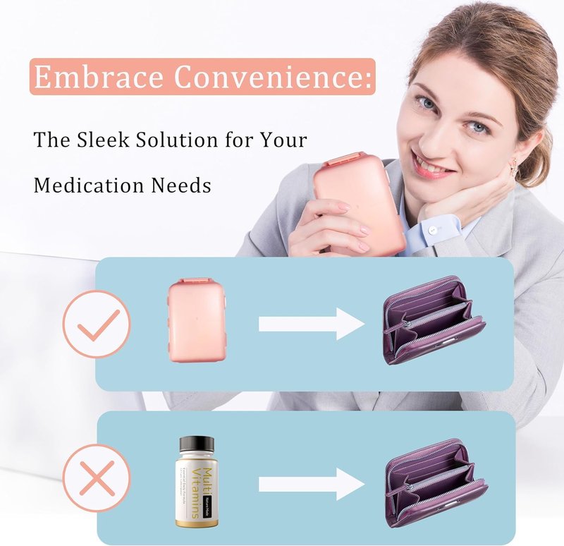 Pocket Pharmacy with Medicine Labels 146 Labels Travel Daily Pill Container Mini Medication Organizer Storage Pill Organizer Travel Essentials Pill Case 7 Day Pill Organizer (Purple, 1 Pack)