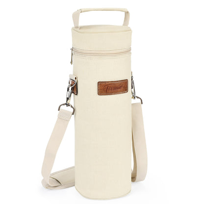 Tirrinia Single Wine Cooler Bags - Insulated & Padded Portable Wine Gift Tote Carrier for Travel, BYOB Restaurant, Wine Tasting, Party, Great Gift for Wine Lover, Beige