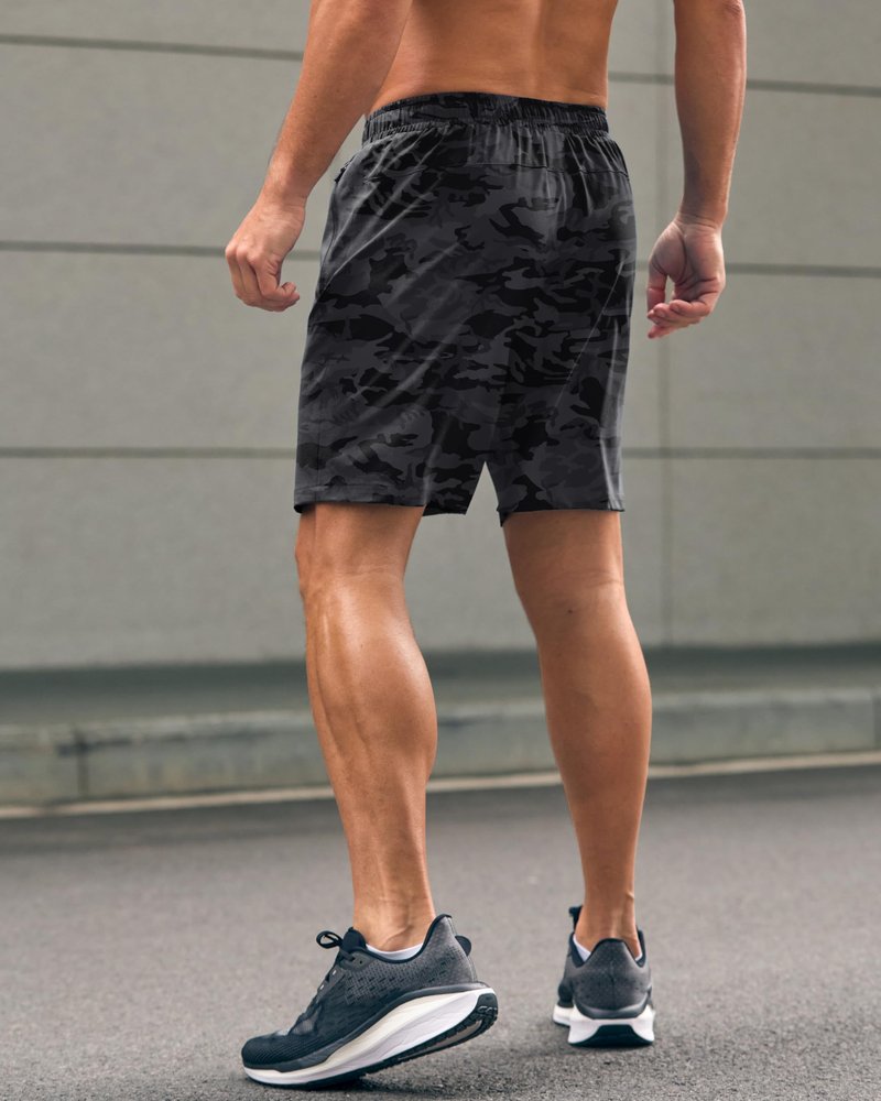 G Gradual Men's Athletic Running Shorts with Zipper Pockets Quick Dry 7"/ 5"/ 9" Workout Gym Shorts for Basketball Hiking(Grey Camo,7S)