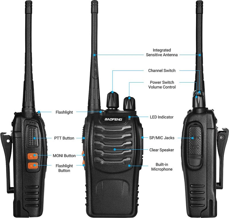 Baofeng Walkie Talkies bf-888s Long Range Two-Way Radios for Adults Rechargeable Handheld Interphone Professional UHF Communicator 3Pcs(2boxes) Walky Talky Set with Earpiece,Li-ion Battery and Charger