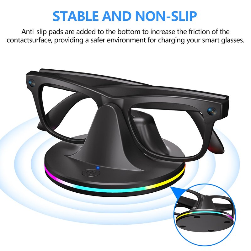 Charging Stand for Ray-Ban Meta Smart Glasses, Portable Quickly Charging Dock with LED for Wayfarer, Headliner, Skyler,Oakley HSTN Charger for Charger Accessories (Black)