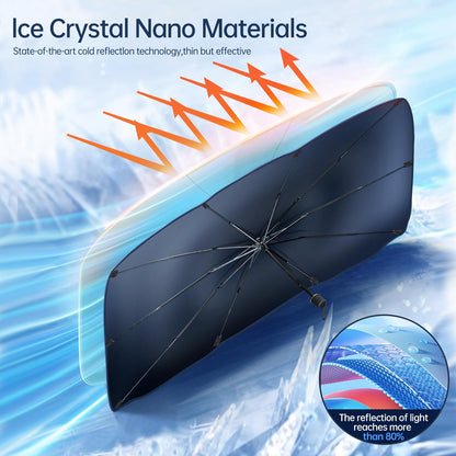 Car Windshield Sun Shade Umbrella, Foldable Car Umbrella Sunshade Cover Protect Vehicle from UV Sun, Easy to Store and Use, Keeps Vehicle Cool, Fit Most Vehicle (57 x 31 inches)