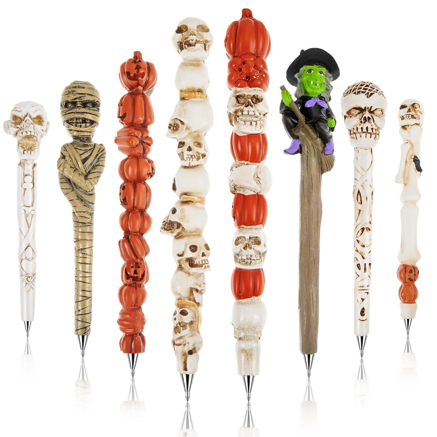 Lincia Halloween Skull Monster Novelty Pen 1.0 mm Halloween Pens Pumpkin Witch Mummy Skull Pen Writing Black Gel Ink Pens for Kids Adults Party Supplies Office School Desk Decors, 8 Styles (8 Pcs)