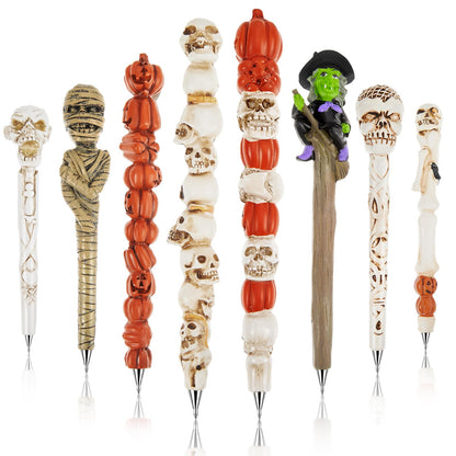 Lincia Halloween Skull Monster Novelty Pen 1.0 mm Halloween Pens Pumpkin Witch Mummy Skull Pen Writing Black Gel Ink Pens for Kids Adults Party Supplies Office School Desk Decors, 8 Styles (8 Pcs)