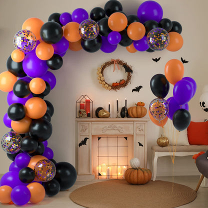 TUPARKA 60 Pack Black Orange and Purple Halloween Party Balloons 12 inches Matte Orange Black and Purple Confetti Latex Balloons for Happy Halloween Birthday Thanksgiving Day Anniversary