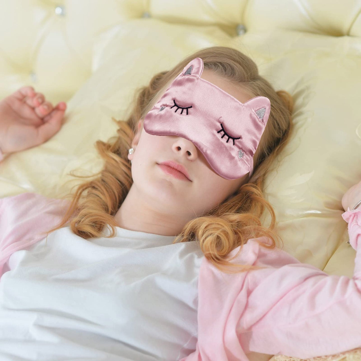 Haysandy Cute Animal Cartoon Eye Masks - 3 Pack (White, Gray, Pink) - Silk Material - Soft & Comfortable - Lightweight - Adult & Kids - Pull On - Sleep Masks