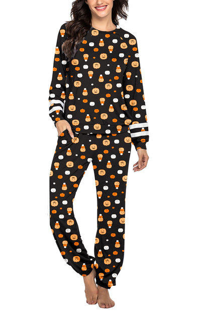 Ekouaer Sweatsuits Womens Loungewear Set Tracksuit Long Sleeve Pajamas Set with Pockets 2 Piece Outfits Lounge Sets Halloween Pumpkin Medium