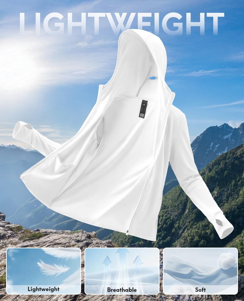 Haimont Women's Sun Protection Hoodie Jacket UPF 50+ Lightweight Long Sleeve Full Zip Sun Shirt for Hiking Fishing White M