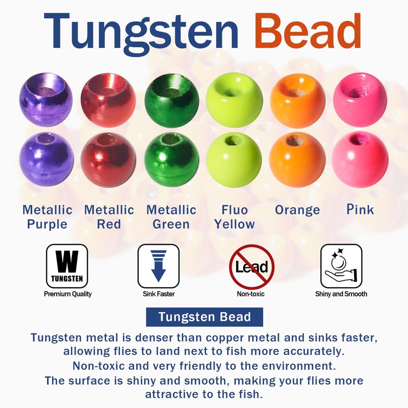ANGLER DREAM 50 PCS Tungsten Beads Nymph Head Ball Fly Tying Beads Fly Tying Materials Six Colorful Colors 2.0MM-3.5MM (Metallic Green, 2.7mm)