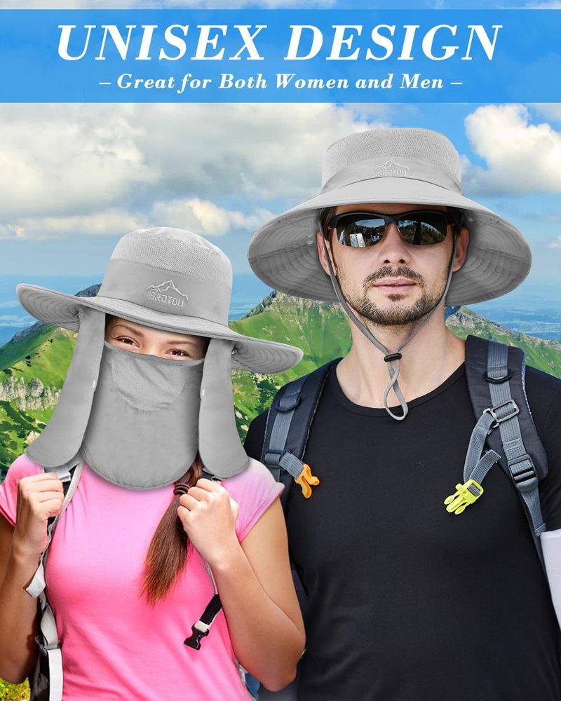 Sun Cap Fishing Hat - UPF 50+ Wide Brim Outdoor Protection | Face & Neck Flap Cover for Men & Women