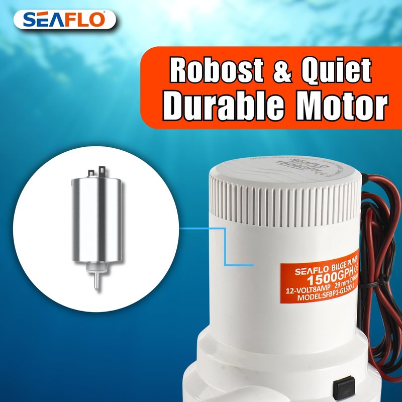 SEAFLO 01 Series 1500 GPH Bilge Pump – 12V, 1-1/8" Outlet, Marine Submersible Pump with Anti-Airlock Protection, CE & Rohs Certified, 4-Year Warranty | Reliable for Boats and Marine Applications