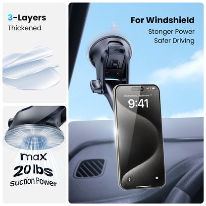 APPS2Car Magnetic Phone Car Mount, Universal Dashboard Windscreen Industrial-Strength Suction Cup Car Phone Mount Holder with Adjustable Telescopic Arm, 6 Strong Magnets for All Cell Phones