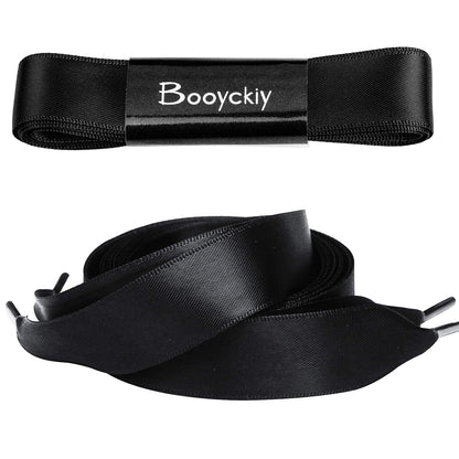 Booyckiy Flat Colorful Satin Ribbon Shoelaces 3/4" Wide Shoe Laces for Women Girls, Black 47inch (120) cm