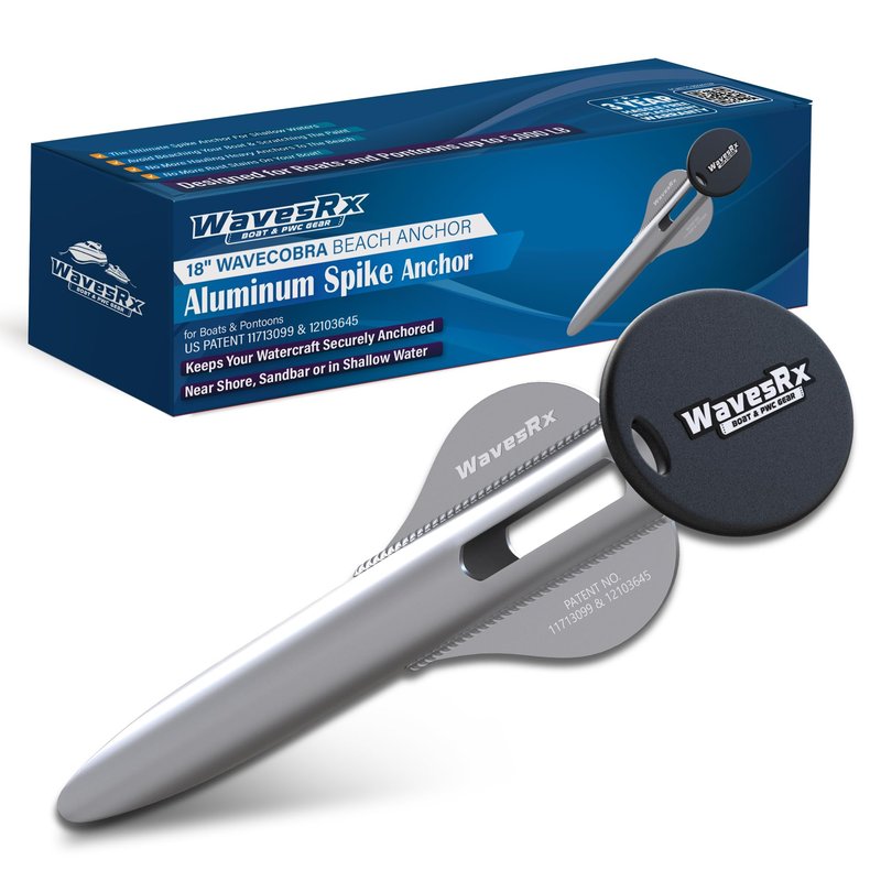 WAVESRX Patented Aluminum Spike Beach Anchor | Ultra-Light PWC, Jet Ski & Sand Anchor for Boat, Pontoon & Kayak Secure Anchoring Near Shore, Sand-bar or in Shallow Water with Intelligent Design