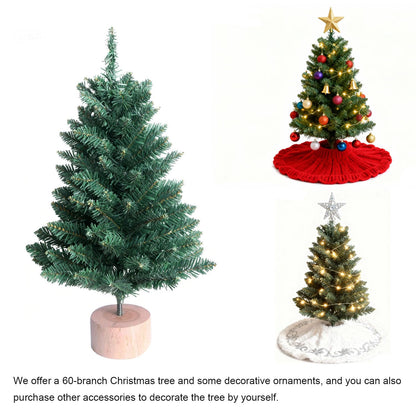 Liecho 24 Inch Tabletop Mini Christmas Tree, Miniature Pine Christmas Tree with Hanging Ornaments, Battery Operated Artificial Xmas Tree, Best DIY Christmas Decorations-Gold